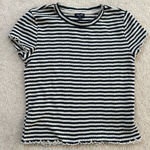 Splendid Black & Cream Striped Ribbed Short Sleeve Tee